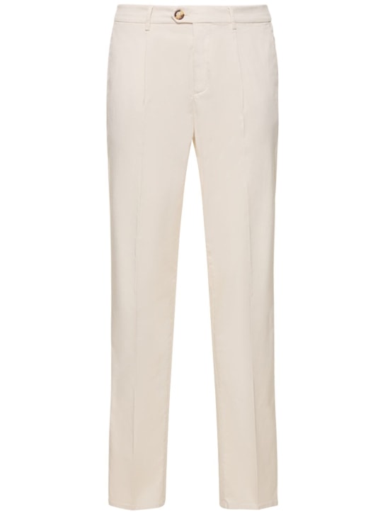 Brunello Cucinelli: Pantalon à plis en gabardine stretch - Blanc Cassé - men_0 | Luisa Via Roma