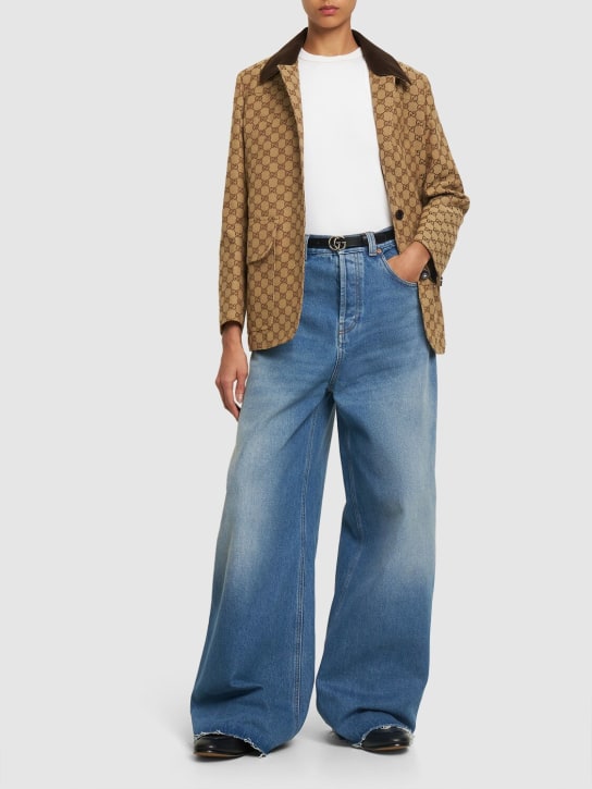 Gucci: Pantalones de denim con Horsebit - Azul - women_1 | Luisa Via Roma