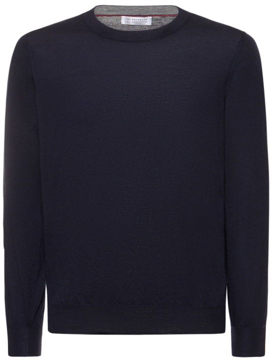 Brunello Cucinelli: Wool cashmere crewneck sweater - Lacivert - men_0 | Luisa Via Roma