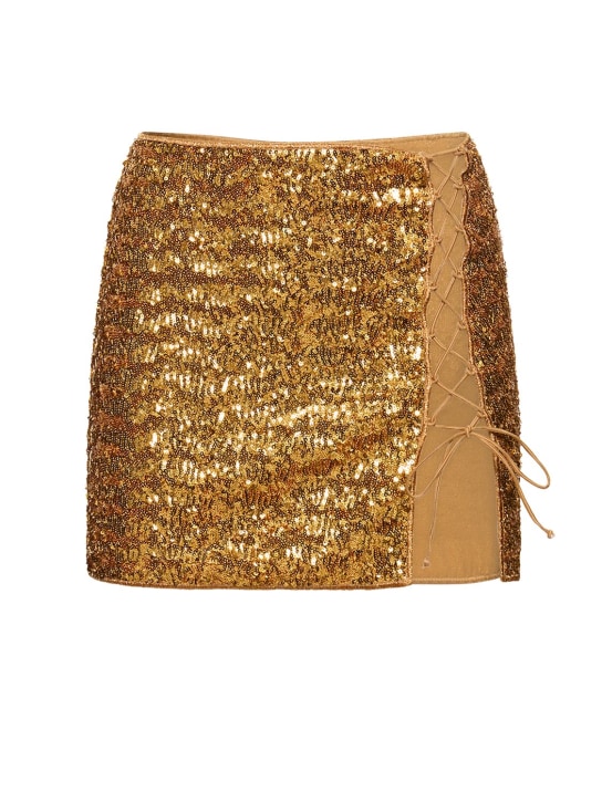 Oséree Swimwear: Paillettes sequined slit mini skirt - Altın Rengi - women_0 | Luisa Via Roma