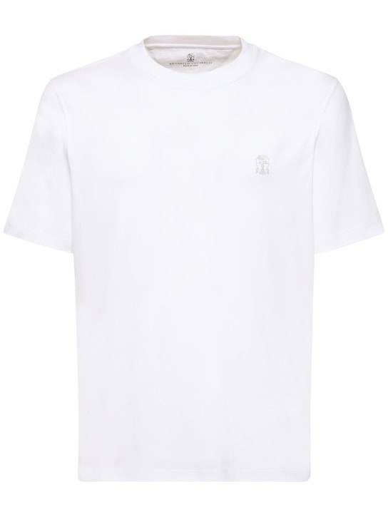 Brunello Cucinelli: T-Shirt aus Baumwolljersey mit Logo - Weiß - men_0 | Luisa Via Roma