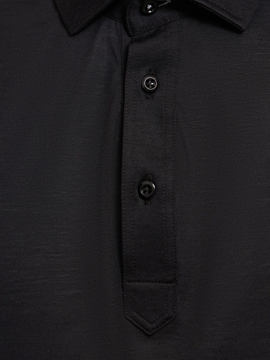Brunello Cucinelli: Cotton & silk jersey polo - Siyah - men_1 | Luisa Via Roma
