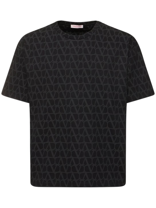 Valentino: Camiseta de algodón estampada - Negro/Gris - men_0 | Luisa Via Roma