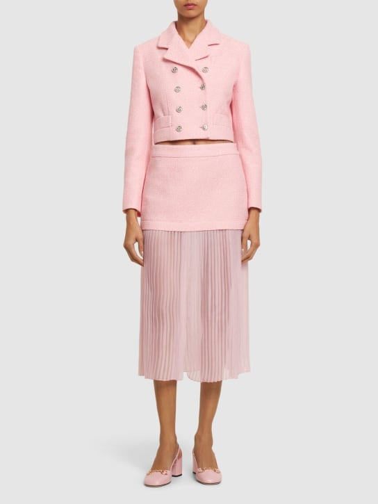 Gucci: 混棉短款花呢西服夹克 - Classic Pink - women_1 | Luisa Via Roma
