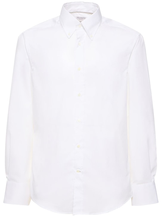 Brunello Cucinelli: Hemd aus Baumwolltwill Mit Knopfkragen - Weiß - men_0 | Luisa Via Roma