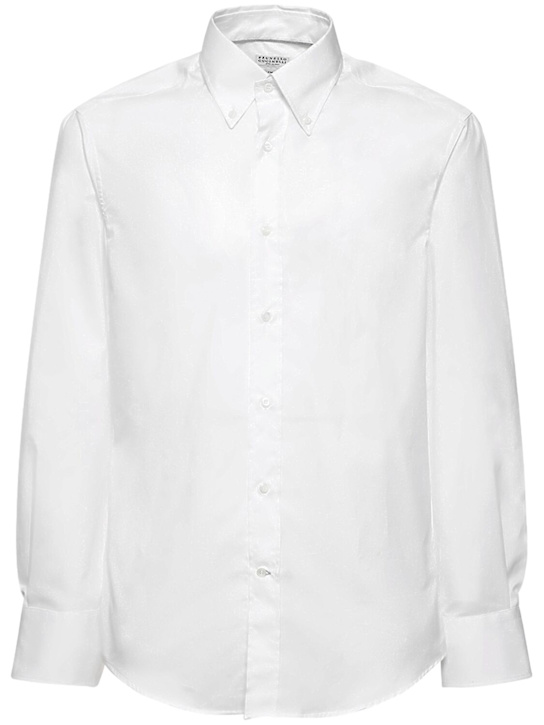 Brunello Cucinelli: Cotton twill button down shirt - White - men_0 | Luisa Via Roma
