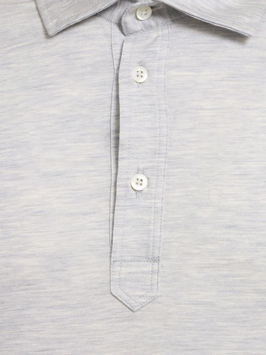 Brunello Cucinelli: Cotton & silk jersey polo - Pearl Grey - men_1 | Luisa Via Roma