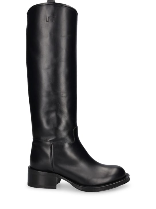 Lanvin: 20mm Medley leather riding boots - Siyah - women_0 | Luisa Via Roma