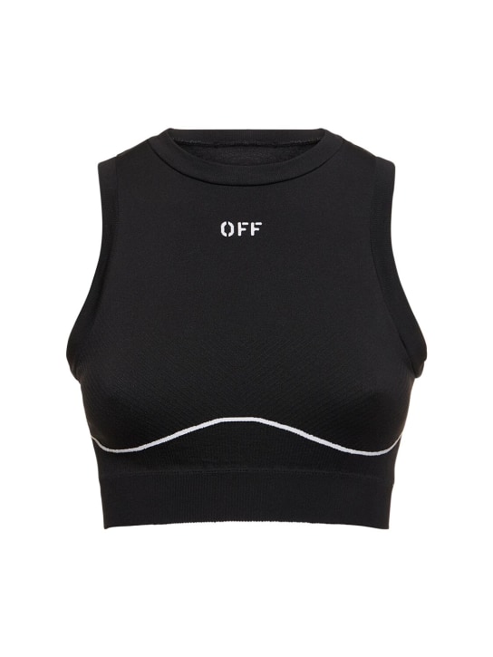 Off-White: Off stamp弹力科技织物短款上衣 - 黑色 - women_0 | Luisa Via Roma