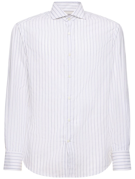 Brunello Cucinelli: Striped Oxford shirt - White/Blue - men_0 | Luisa Via Roma