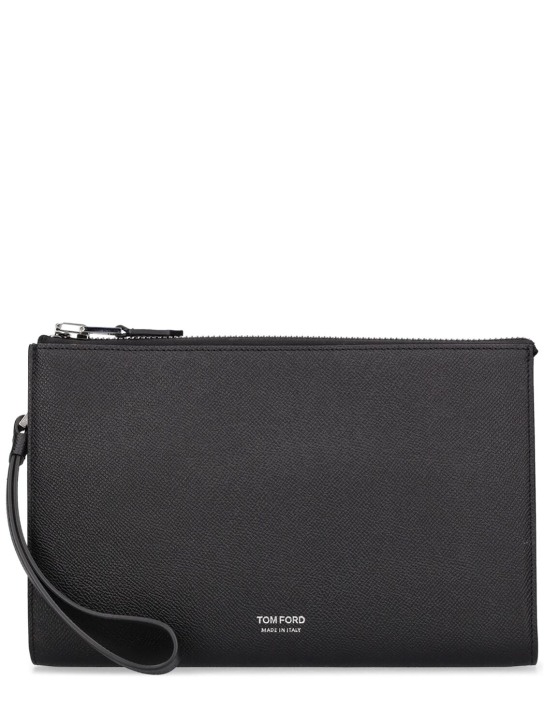 Tom Ford: Small grain leather pouch w/strap - Black - men_0 | Luisa Via Roma