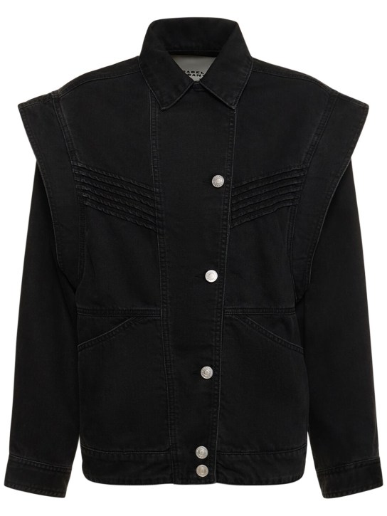Isabel Marant: Harmon cotton jacket w/ shirt collar - siyah - women_0 | Luisa Via Roma