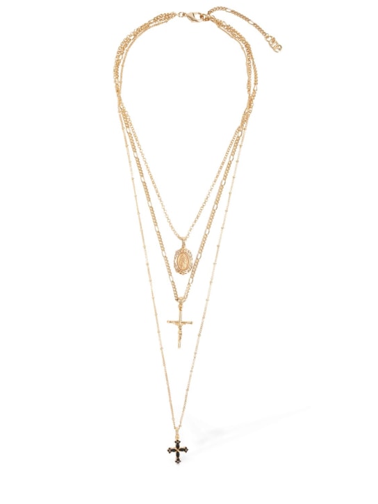 Dolce&Gabbana: Collier à trois pendentifs croix plaquées - Or - women_0 | Luisa Via Roma