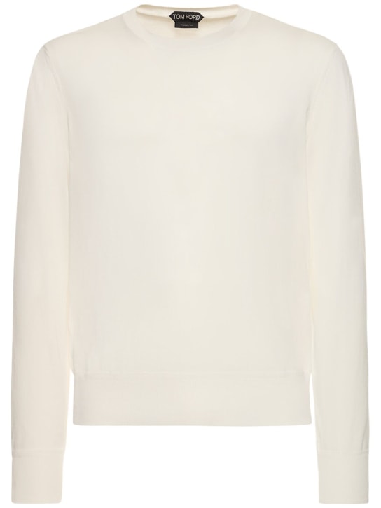 Tom Ford: Superfine cotton crewneck sweater - Ivory - men_0 | Luisa Via Roma