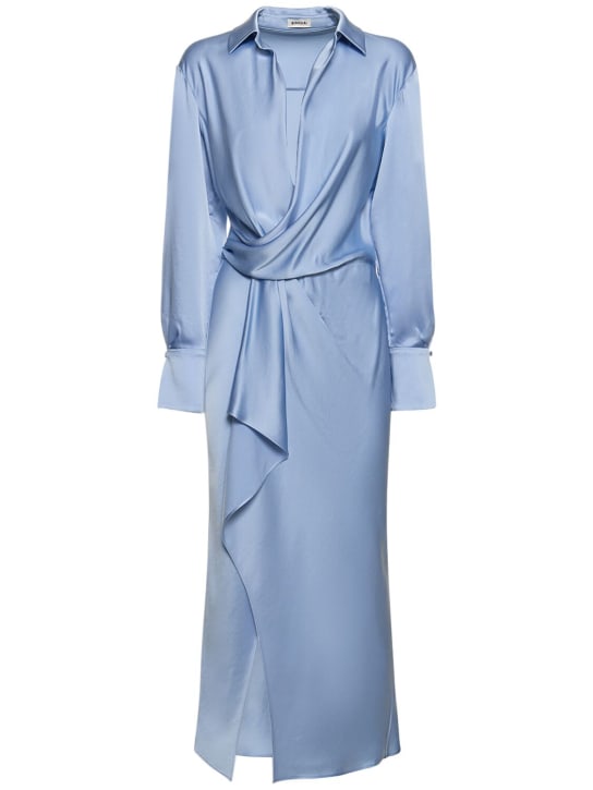SIMKHAI: Vestido midi drapeado con manga larga - Azul - women_0 | Luisa Via Roma
