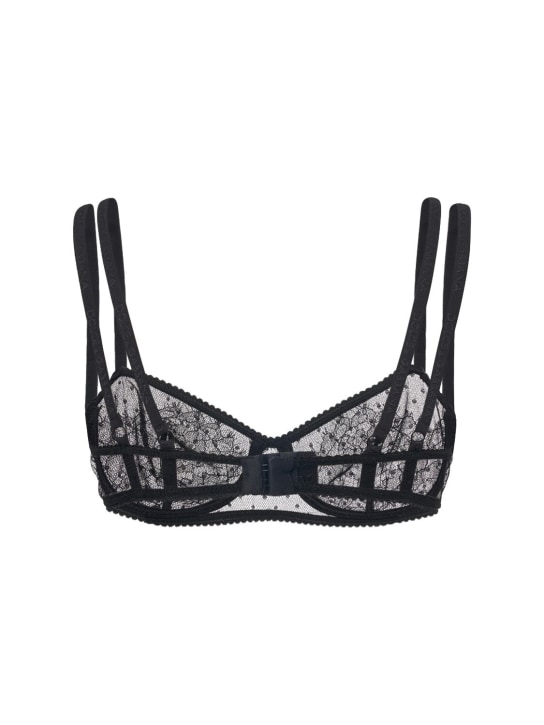 Dolce&Gabbana: Tulle plumetis & lace balconette bra - Black - women_4 | Luisa Via Roma