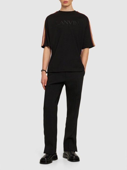 Lanvin: Curb オーバーサイズコットンジャージーTシャツ - ブラック - men_1 | Luisa Via Roma