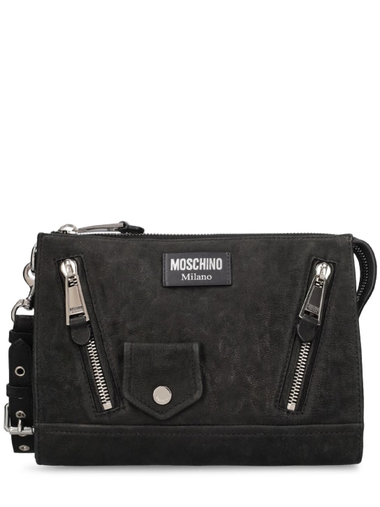 Moschino: Soft nappa leather pouch - Black - men_0 | Luisa Via Roma