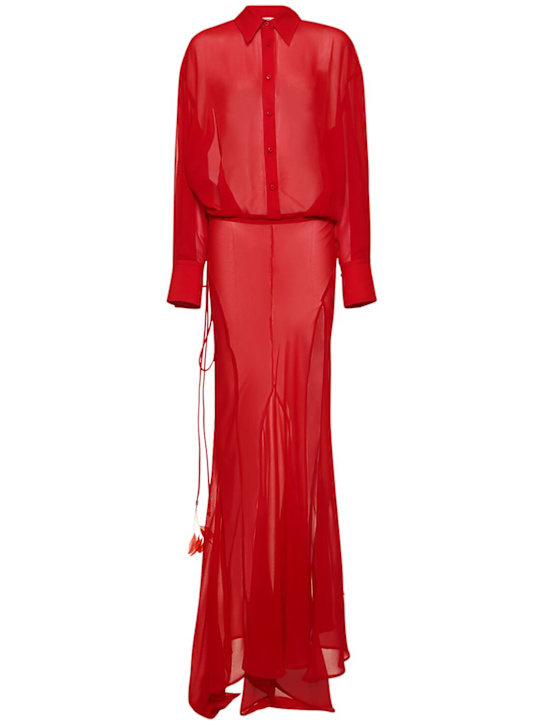 The Attico: Georgette long sleeve maxi shirt dress - women_0 | Luisa Via Roma