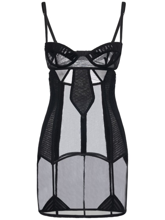 Dolce&Gabbana: Stretch tulle mini dress - Black - women_0 | Luisa Via Roma