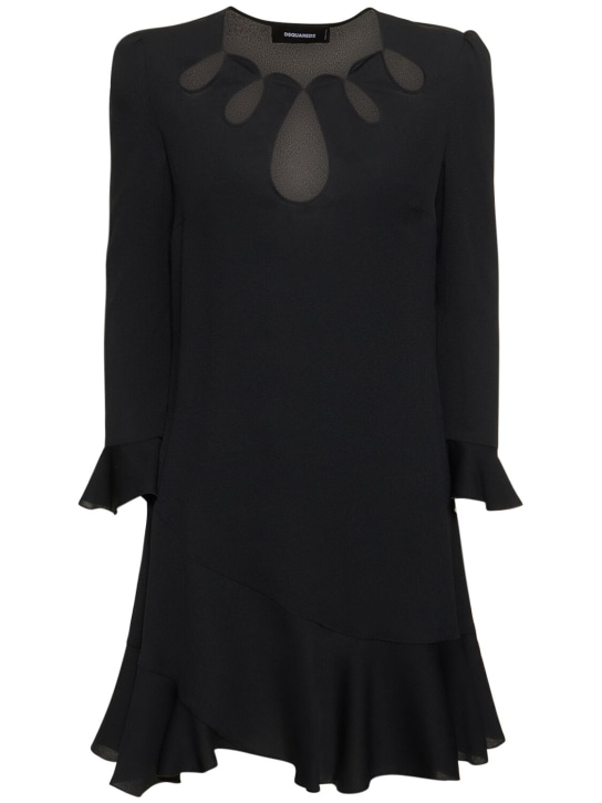 Dsquared2: Silk blend satin flared mini dress - Siyah - women_0 | Luisa Via Roma