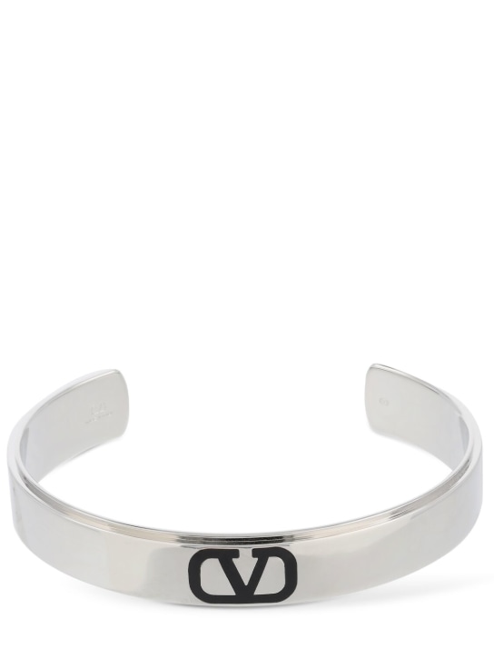 Valentino Garavani: V Logo Signature cuff bracelet - Silver/Black - men_0 | Luisa Via Roma