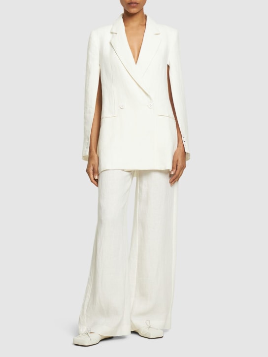 St. Agni: Slit sleeve linen blazer - Beyaz - women_1 | Luisa Via Roma