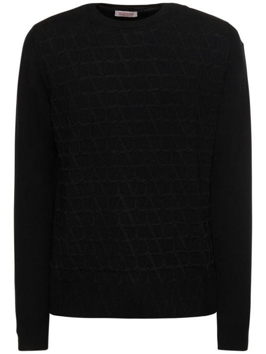 Valentino: Toile Iconographe wool & viscose sweater - Black - men_0 | Luisa Via Roma