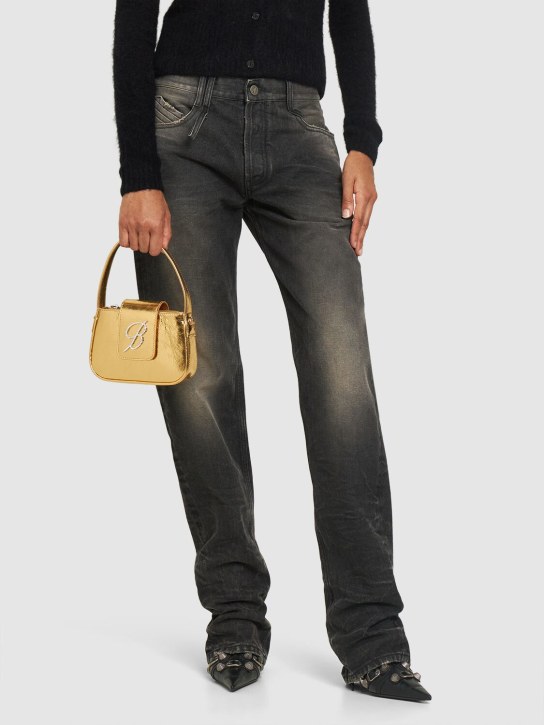 Blumarine: B laminated leather top handle bag - Gold - women_1 | Luisa Via Roma