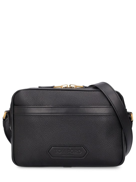 Tom Ford: Medium grain leather messenger bag - Black - men_0 | Luisa Via Roma