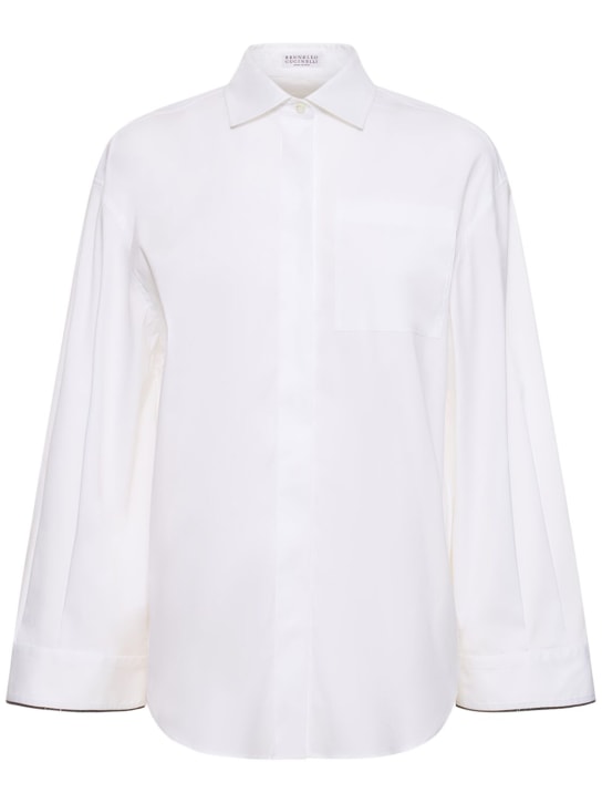 Brunello Cucinelli: Hemd aus Stretch-Baumwollpopeline - Weiß - women_0 | Luisa Via Roma