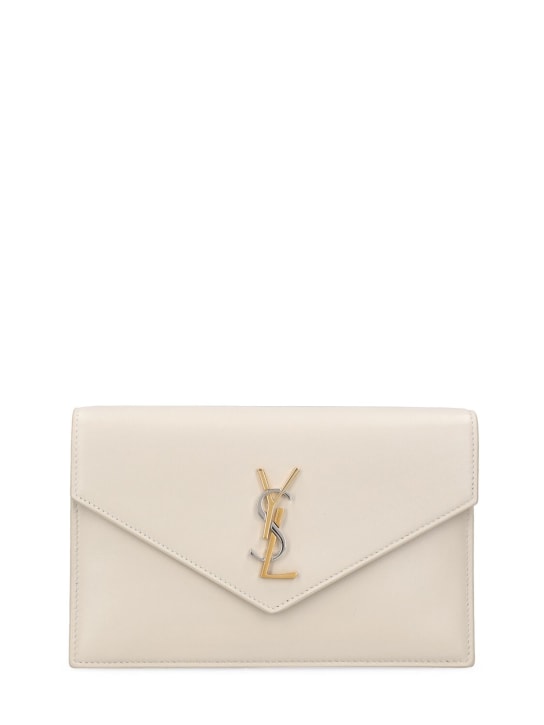 Saint Laurent: Cassandre leather envelope chain wallet - Blanc Vintage - women_0 | Luisa Via Roma