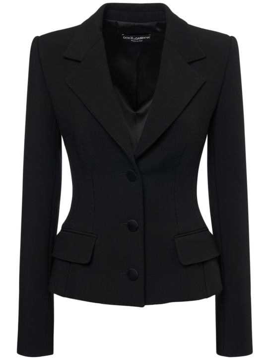 Dolce&Gabbana: 弹力羊毛混纺单排扣西服夹克 - 黑色 - women_0 | Luisa Via Roma