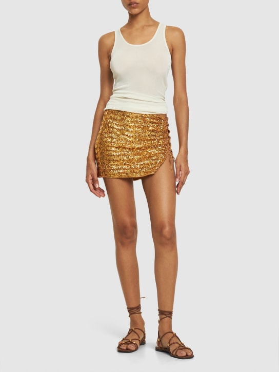 Oséree Swimwear: Paillettes sequined slit mini skirt - Altın Rengi - women_1 | Luisa Via Roma