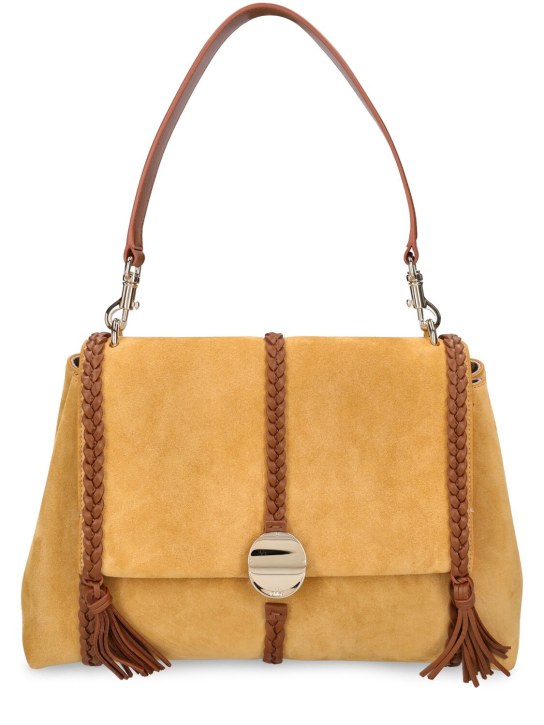 Chloé: Penelope suede shoulder bag - Safari Gold - women_0 | Luisa Via Roma