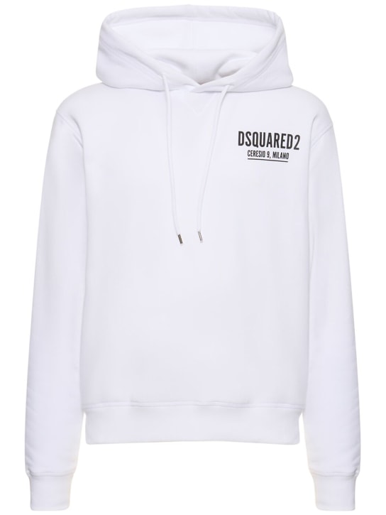 Dsquared2: Ceresio 9 print cotton jersey hoodie - Beyaz - men_0 | Luisa Via Roma