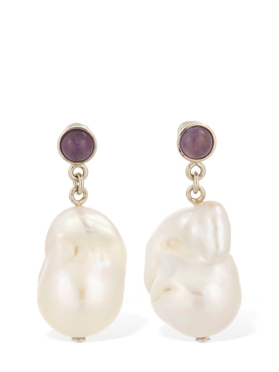 Chloé: Darcey pearl drop earrings - White/Purple - women_0 | Luisa Via Roma