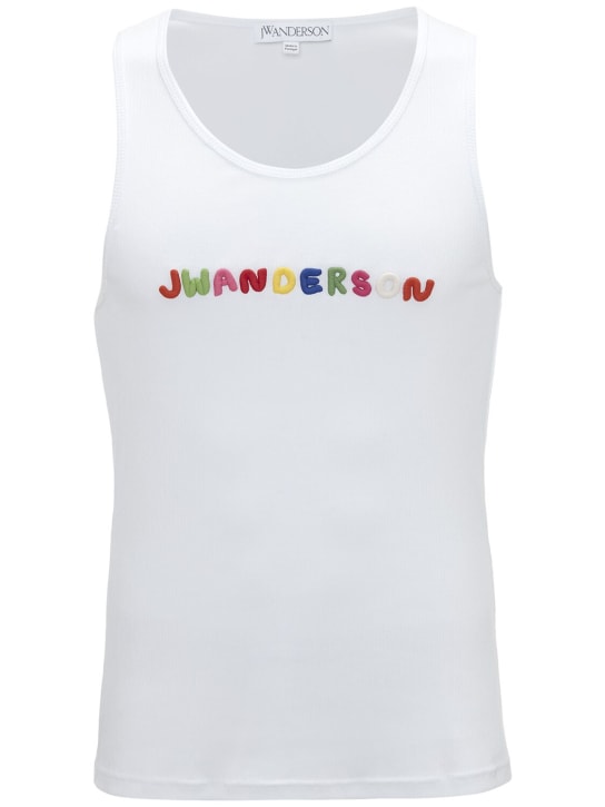 JW Anderson: Logo embroidery top - Beyaz - women_0 | Luisa Via Roma