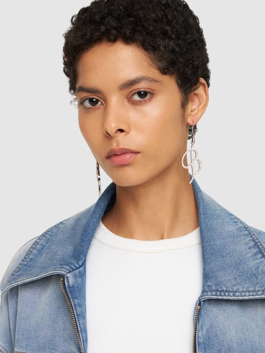 Blumarine: B logo crystal earrings - Gümüş - women_1 | Luisa Via Roma