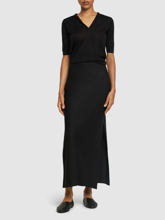 Brunello Cucinelli: 光滑斜纹长款半身裙 - 黑色 - women_1 | Luisa Via Roma