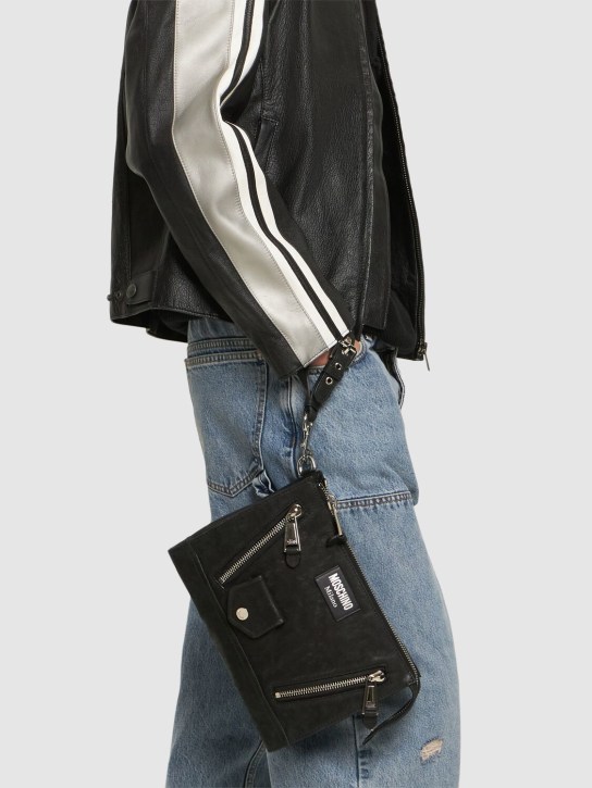 Moschino: Soft nappa leather pouch - Black - men_1 | Luisa Via Roma