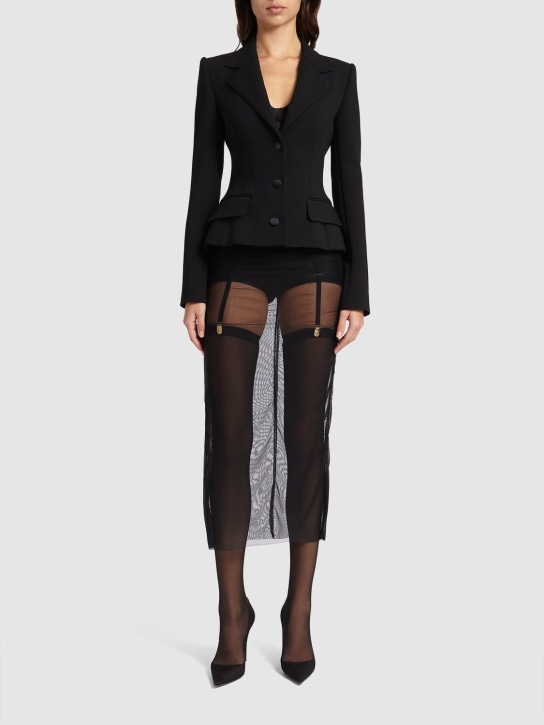 Dolce&Gabbana: 弹力羊毛混纺单排扣西服夹克 - 黑色 - women_1 | Luisa Via Roma