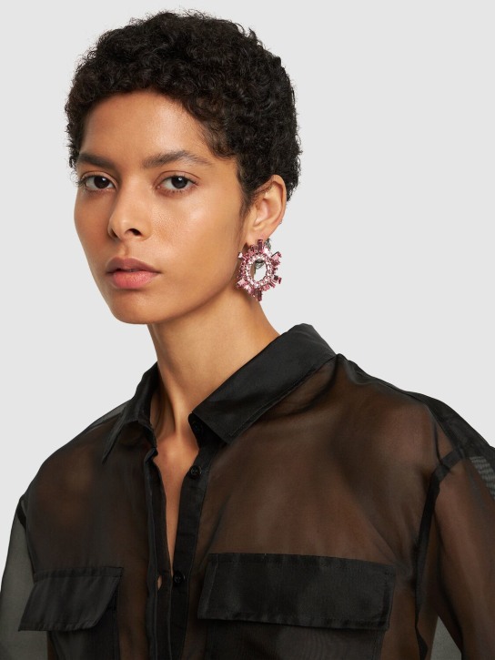 Amina Muaddi: Mini Begum crystal earrings - Pink/Crystal - women_1 | Luisa Via Roma