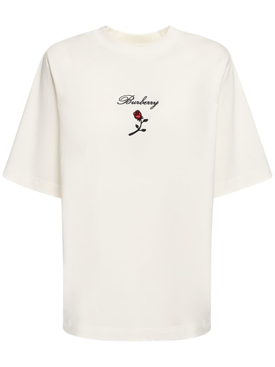Burberry: T-shirt en jersey à manches courtes - Blanc - women_0 | Luisa Via Roma