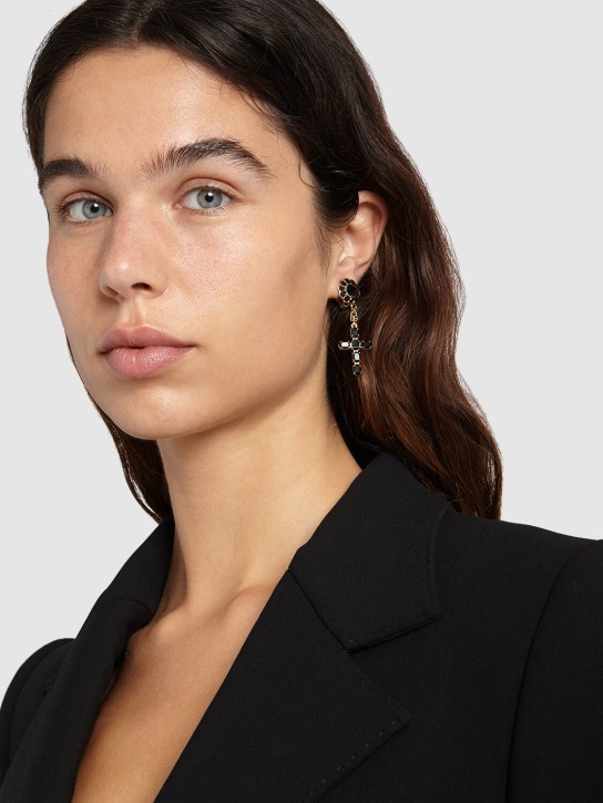 Dolce&Gabbana: Plated cross pendant earrings - Siyah/Altın - women_1 | Luisa Via Roma