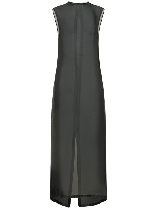 St. Agni: Sheer silk gauze sleeveless midi dress - Black - women_0 | Luisa Via Roma