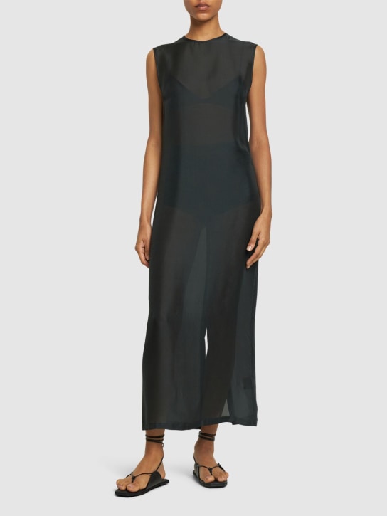St. Agni: Sheer silk gauze sleeveless midi dress - Black - women_1 | Luisa Via Roma