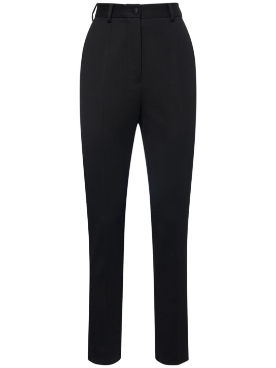 Dolce&Gabbana: Wool gabardine cigarette tuxedo pants - Black - women_0 | Luisa Via Roma
