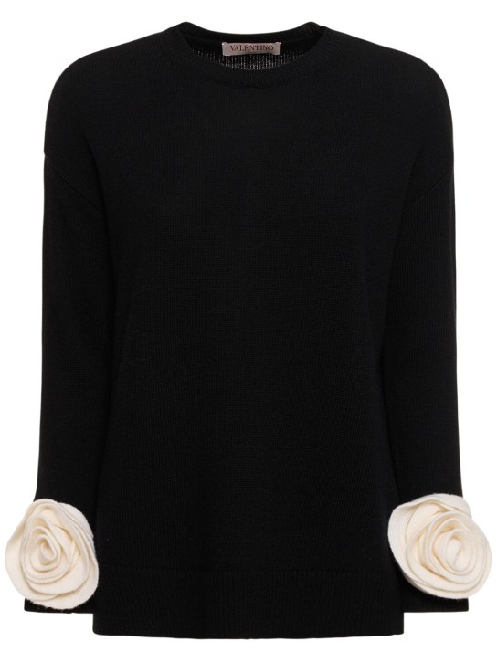 Valentino: Suéter de punto de lana - Negro/Blanco - women_0 | Luisa Via Roma
