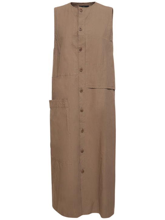 Yohji Yamamoto: Sleeveless cotton twill midi dress - Beige - women_0 | Luisa Via Roma